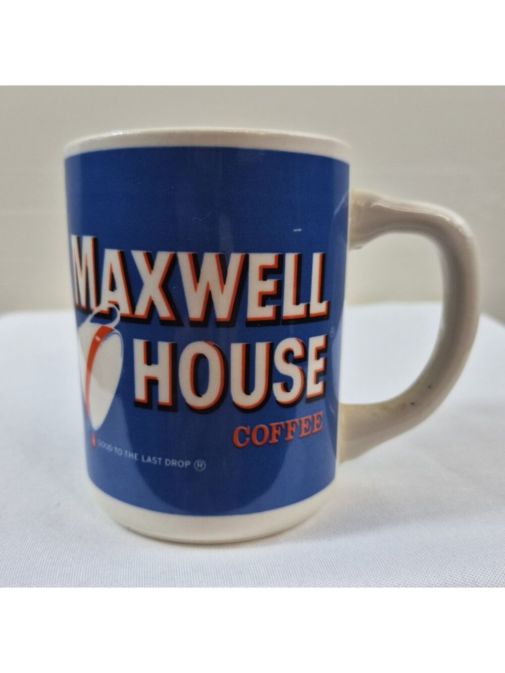 Vintage Maxwell House Coffee Mug Blue White USA Advertising Cup 3.5 Inch